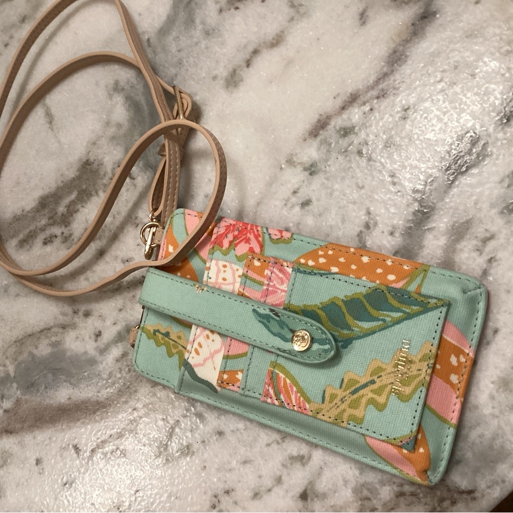 Spartina Lily Mint Floral Crossbody Wallet with Detachable Strap New
